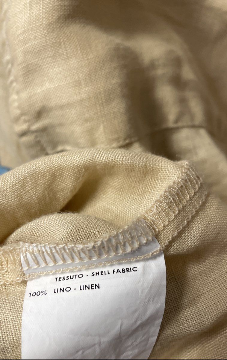 Conbipel Tan Pure Linen Roll Tab Button Down High Low Shirt Sz XL