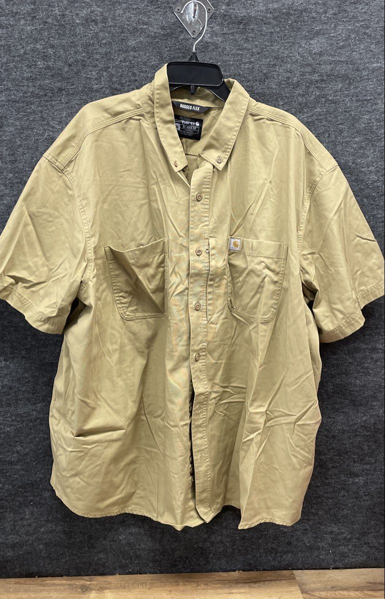 Carhartt Men's Tan Rugged Flex Relaxed Fit Short Sleeve Button Up Shirt Sz 4XL