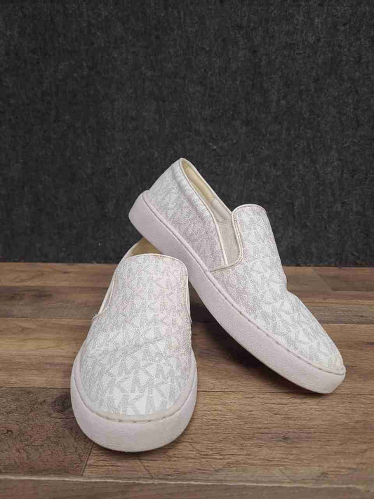 Michael Kors Keaton Vanilla Monogram Logo Slip-On Sneakers Women's Size 8