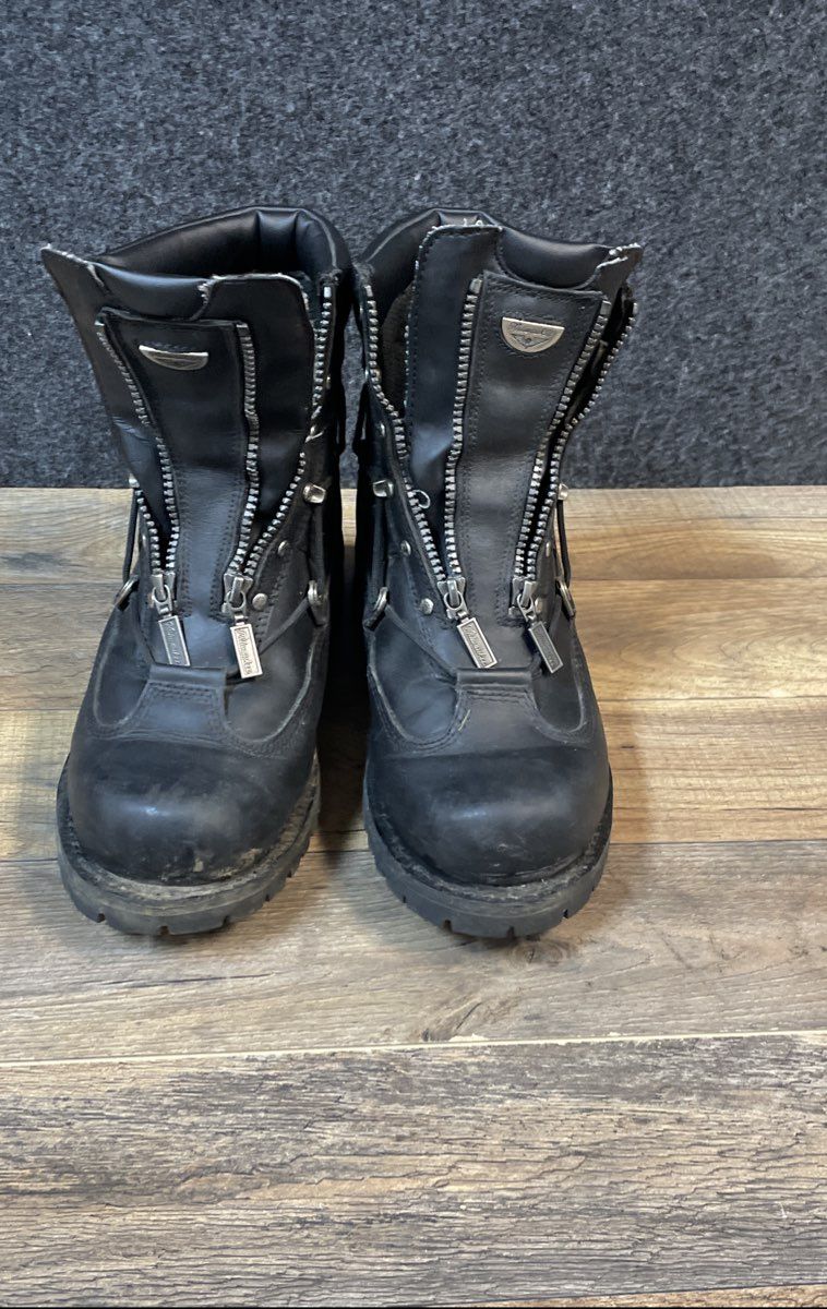 Milwaukee MB440 Black Leather Front Zip Motorcycle Boots Men's Size 10D