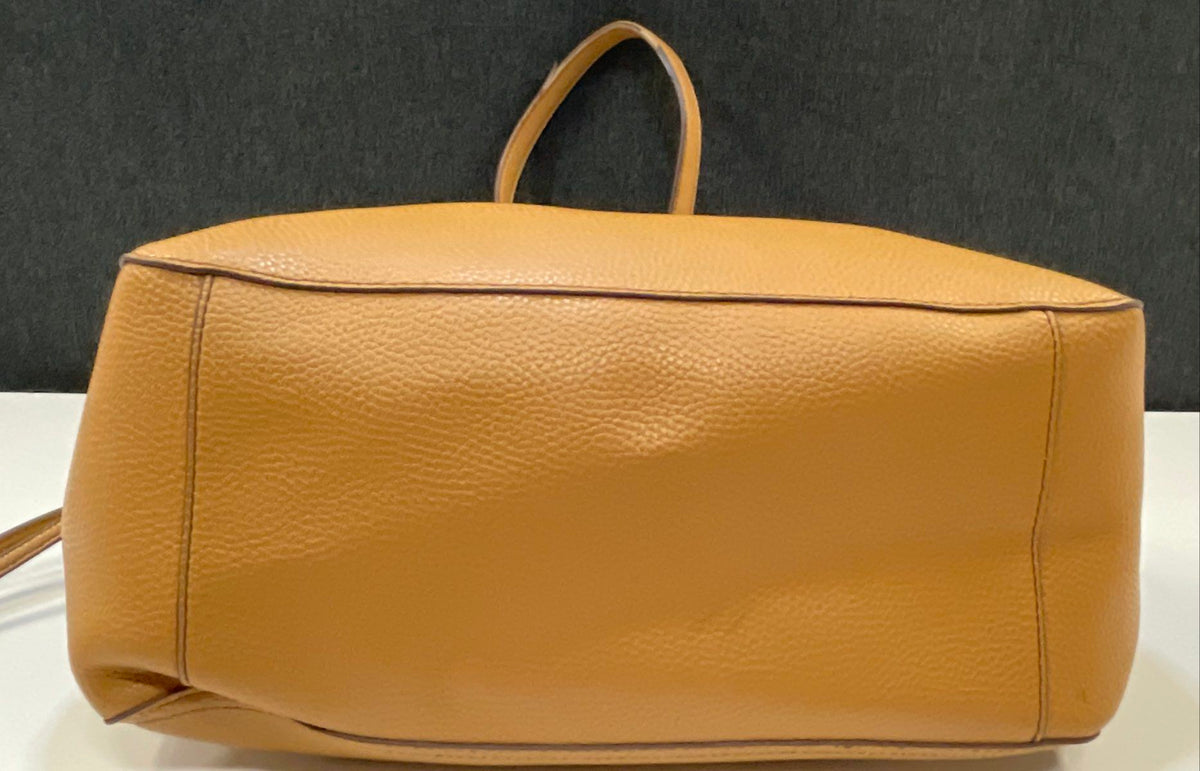 Tutilo New York Tan Pebbled Cinch Tote Bag Gold Hardware Large Handbag