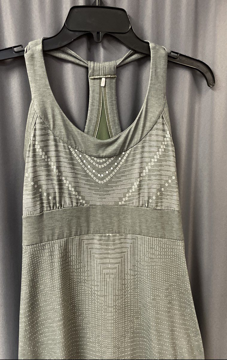Prana Women's Green Geometric Print Racerback Yoga Maxi Dress Shelf Bra Sz XS