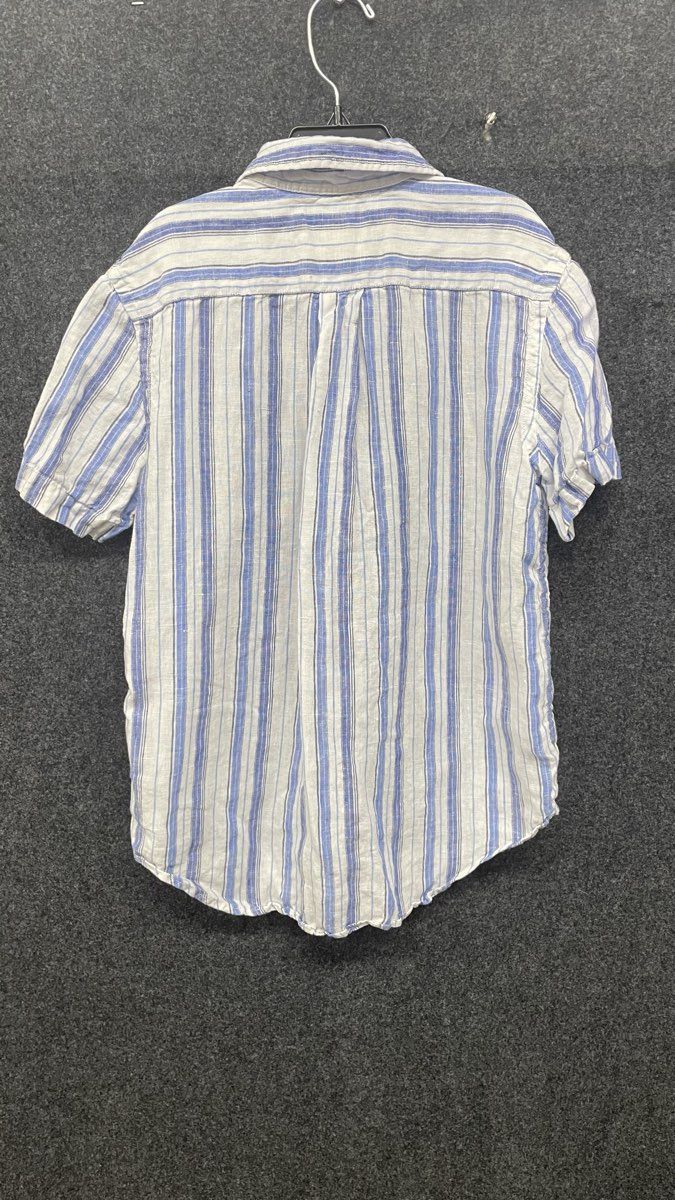 Polo Ralph Lauren Boys Blue White Striped Linen Short Sleeve Shirt Sz M 10-12