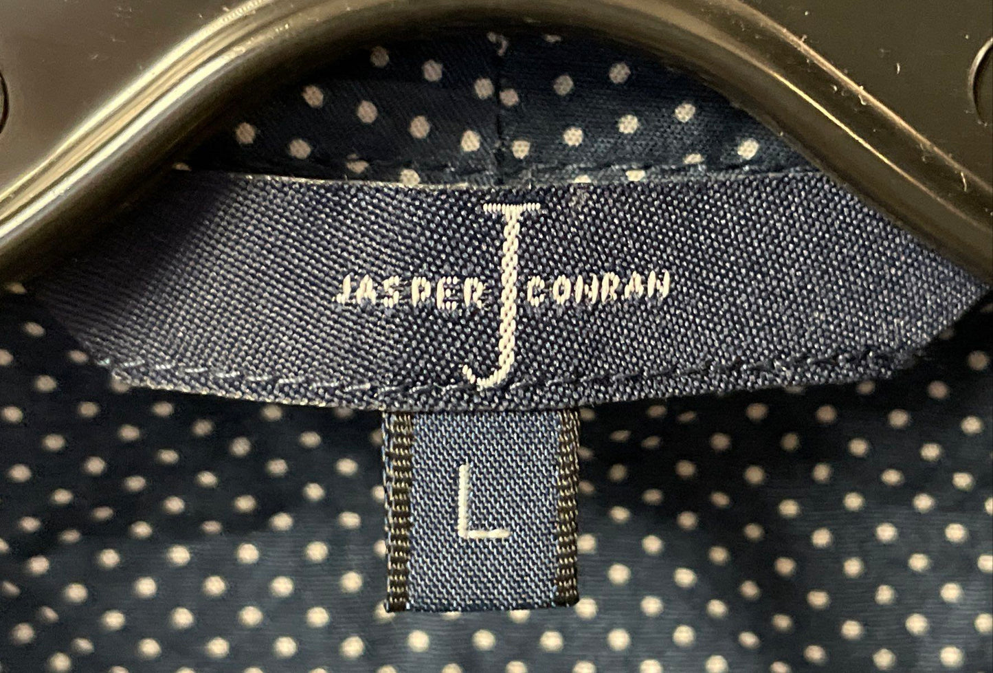 Jasper J Conran Men's Navy Blue Polka Dot Piped Cotton Robe Sz L