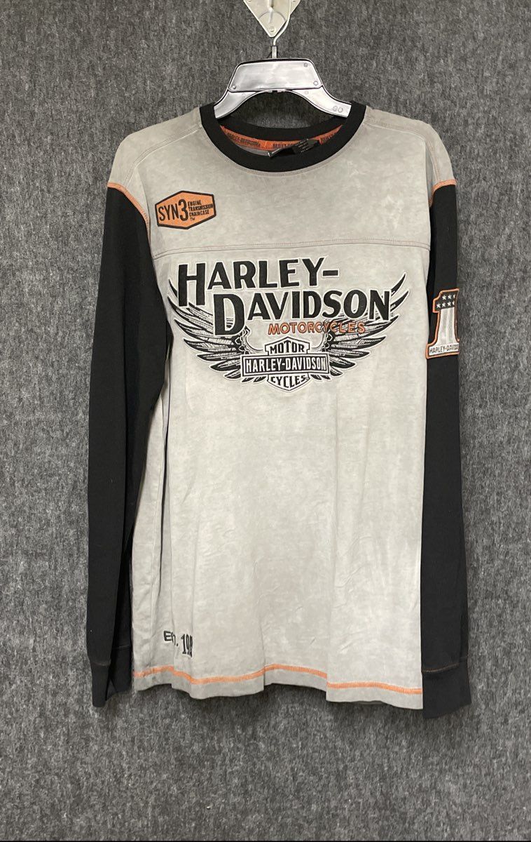 Harley-Davidson SYN3 Motor Oil Long Sleeve Graphic T-Shirt Gray Black Sz M