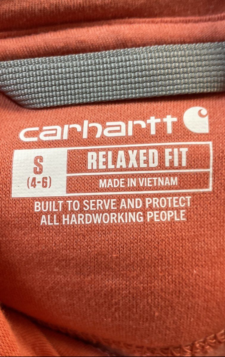 Carhartt Women's Relaxed Fit Hoodie Coral Orange Logo Sleeve Sz S TS0288-W