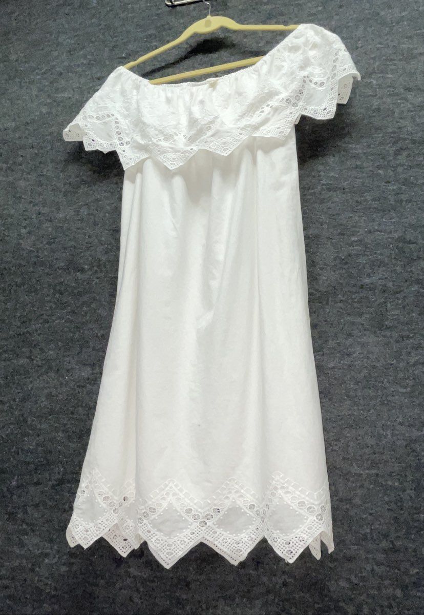 Tantrums Women's White Off The Shoulder Eyelet Lace Cotton Peasant Dress Sz S