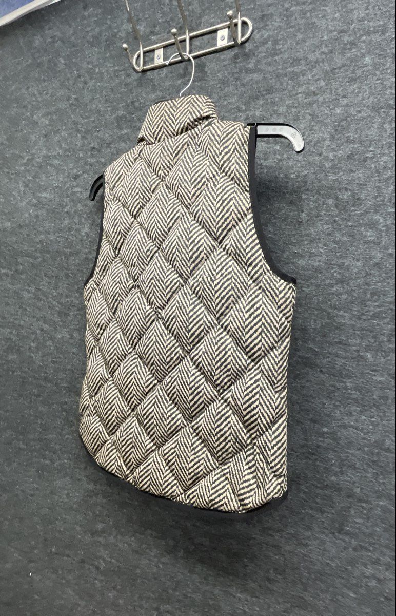 J.Crew Women's Black Tan Herringbone Quilted Puffer Vest Sz XS