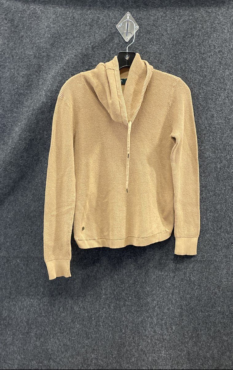 Lauren Ralph Lauren Women's Brown Cowl Neck Drawstring Cotton Sweater Sz M