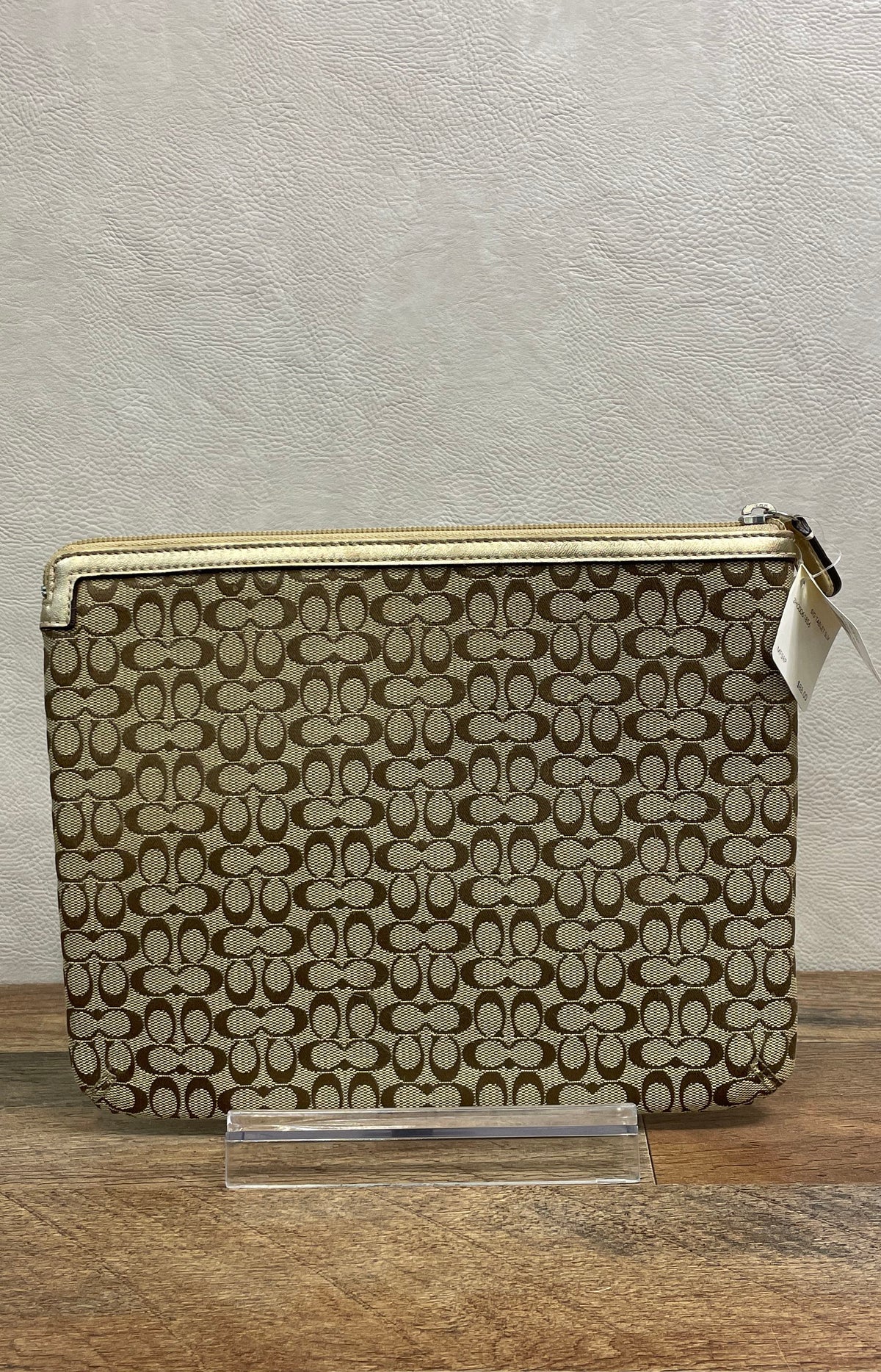 Coach Khaki Silver Metallic Signature Tablet Sleeve F61035 Case NWT