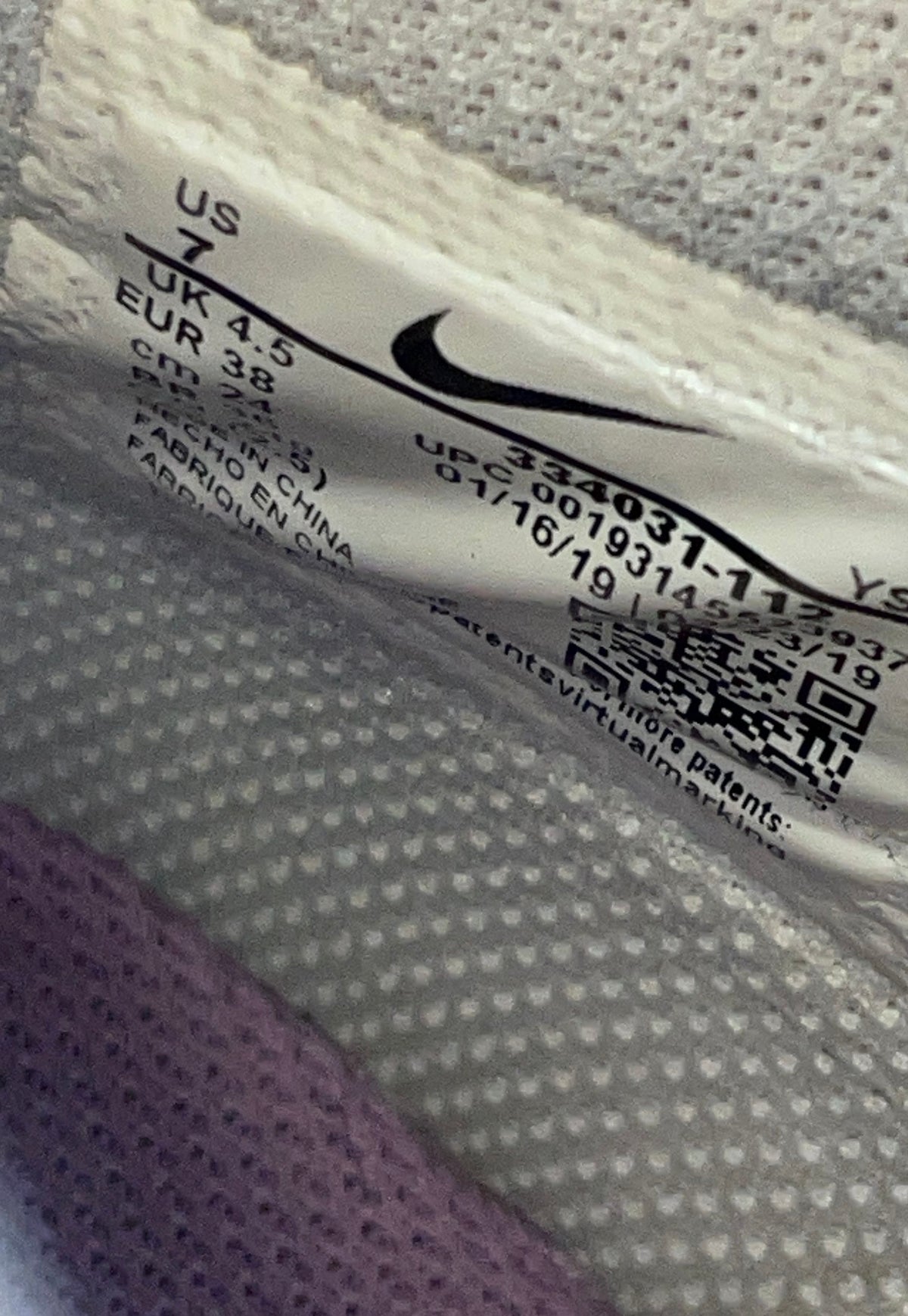 Nike Air Force 1 High White Purple Women's Size 7 334031-112