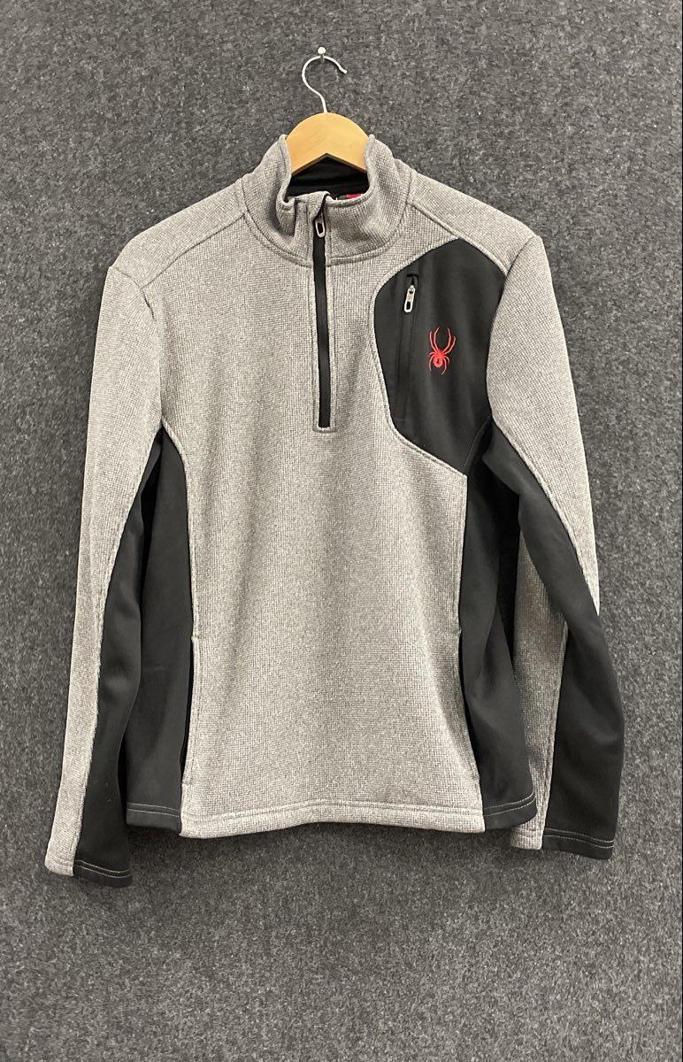 Spyder Men's Quarter Zip Sweater Pullover Gray Black Technical Fleece Sz M