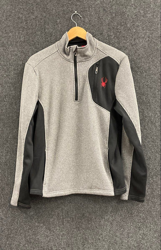 Spyder Men's Quarter Zip Sweater Pullover Gray Black Technical Fleece Sz M