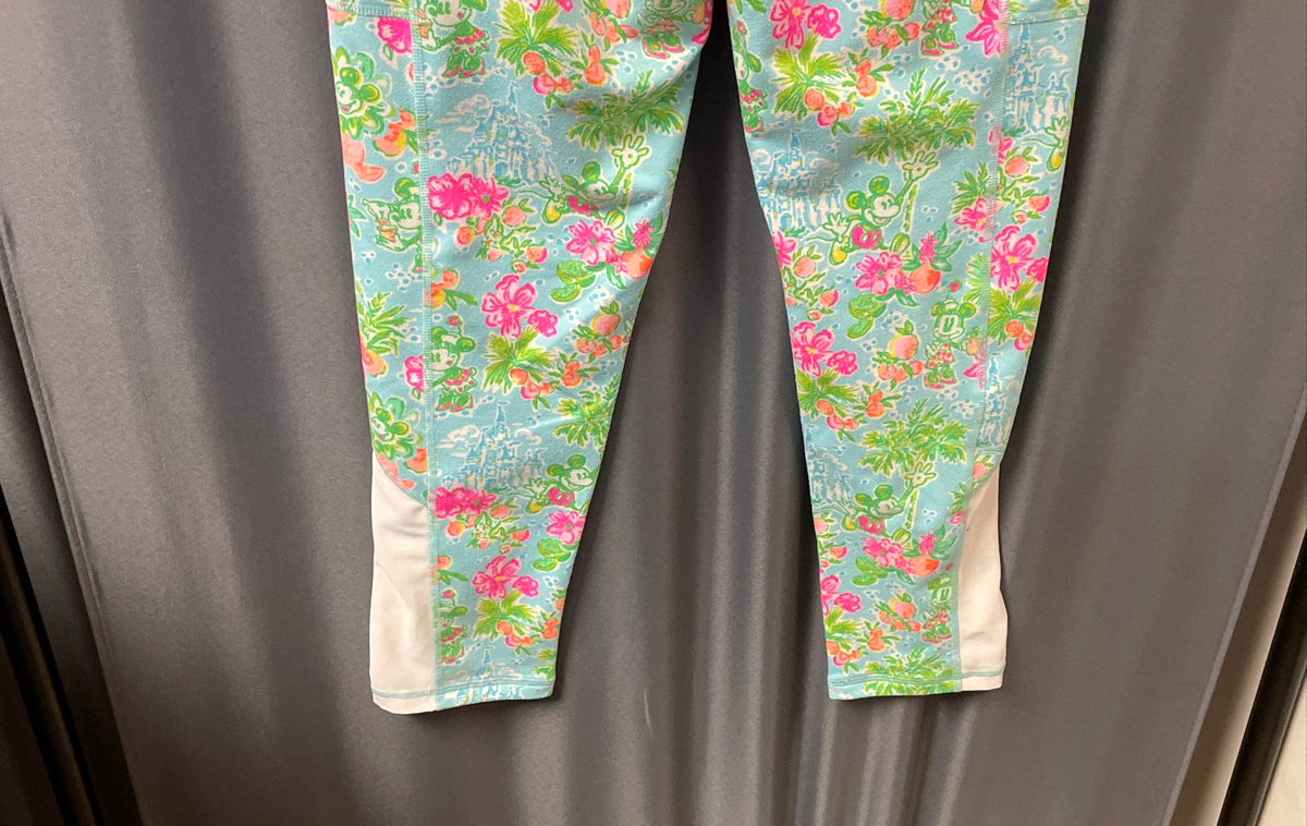 Lilly Pulitzer Women's Leggings Blue Tropical Mickey Floral Sz M