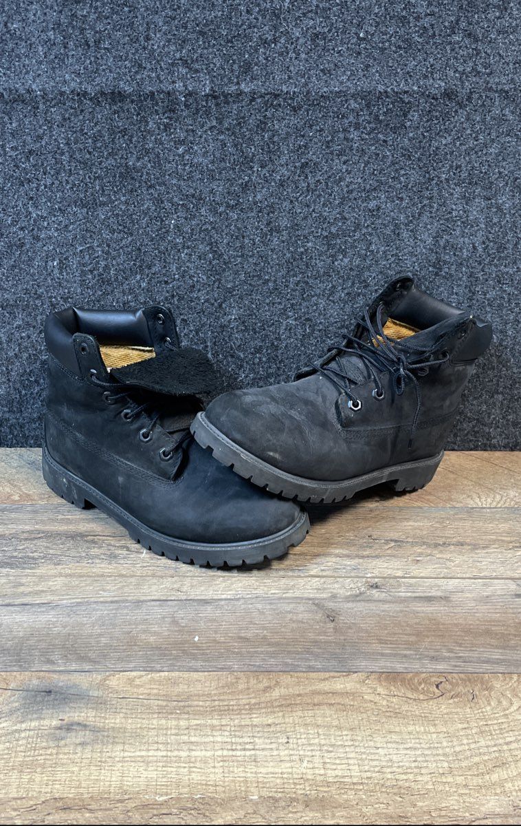 Timberland 6-Inch Premium Waterproof Black Nubuck Boots Size 6.5