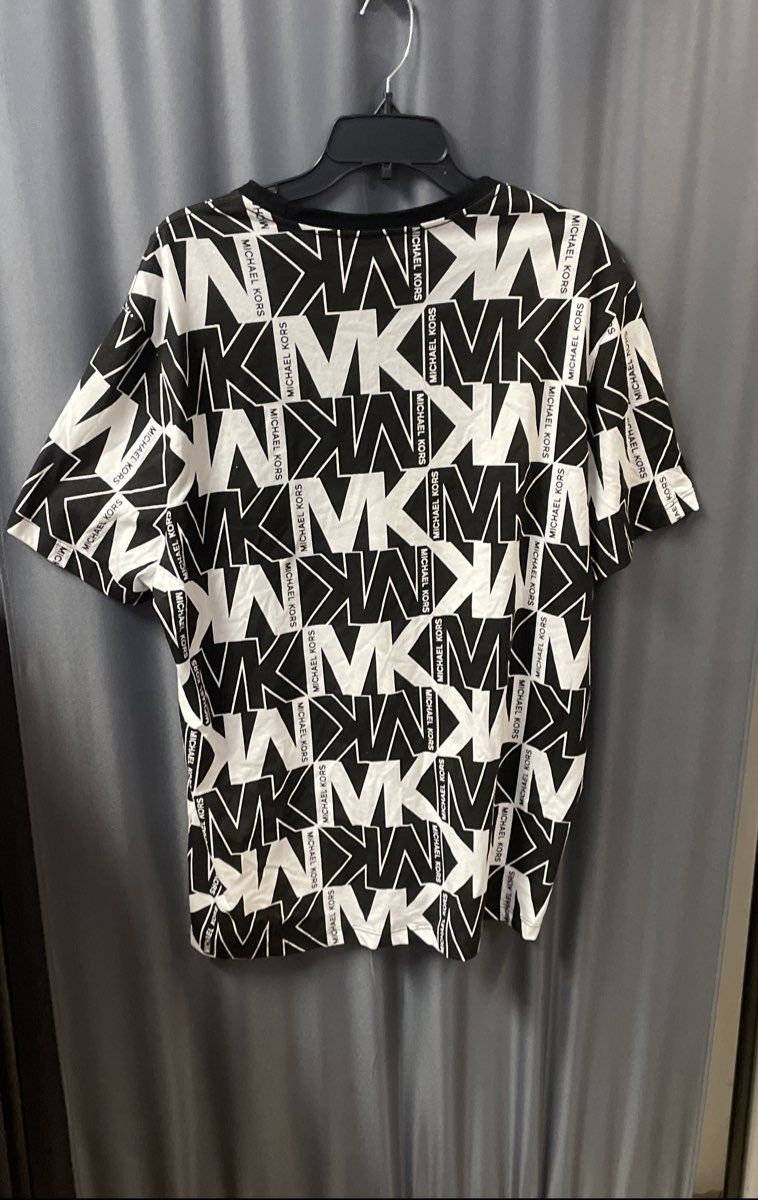 Michael Kors Men's Black White All Over MK Logo Graphic T-Shirt Cotton Sz XL