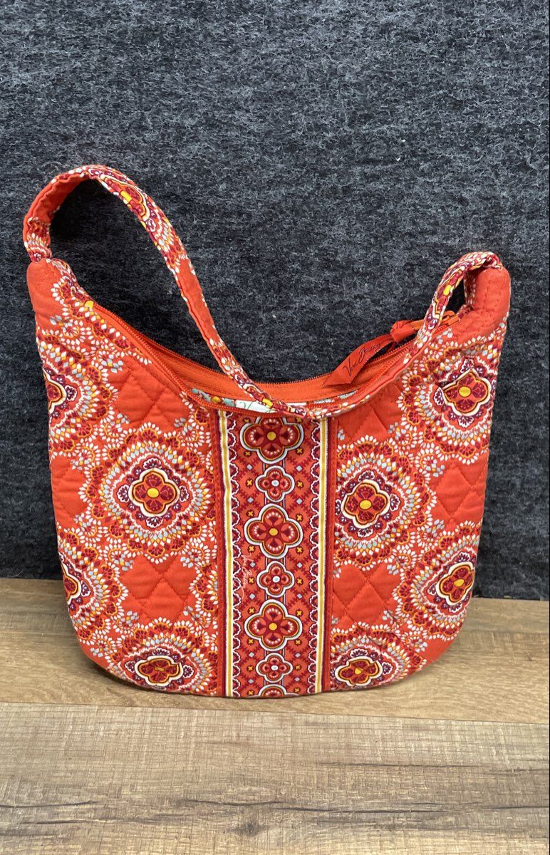 Vera Bradley Orange Multi Canyon Pattern Quilted Cotton Hobo Shoulder Bag
