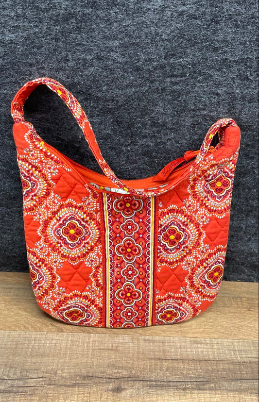 Vera Bradley Orange Multi Canyon Pattern Quilted Cotton Hobo Shoulder Bag