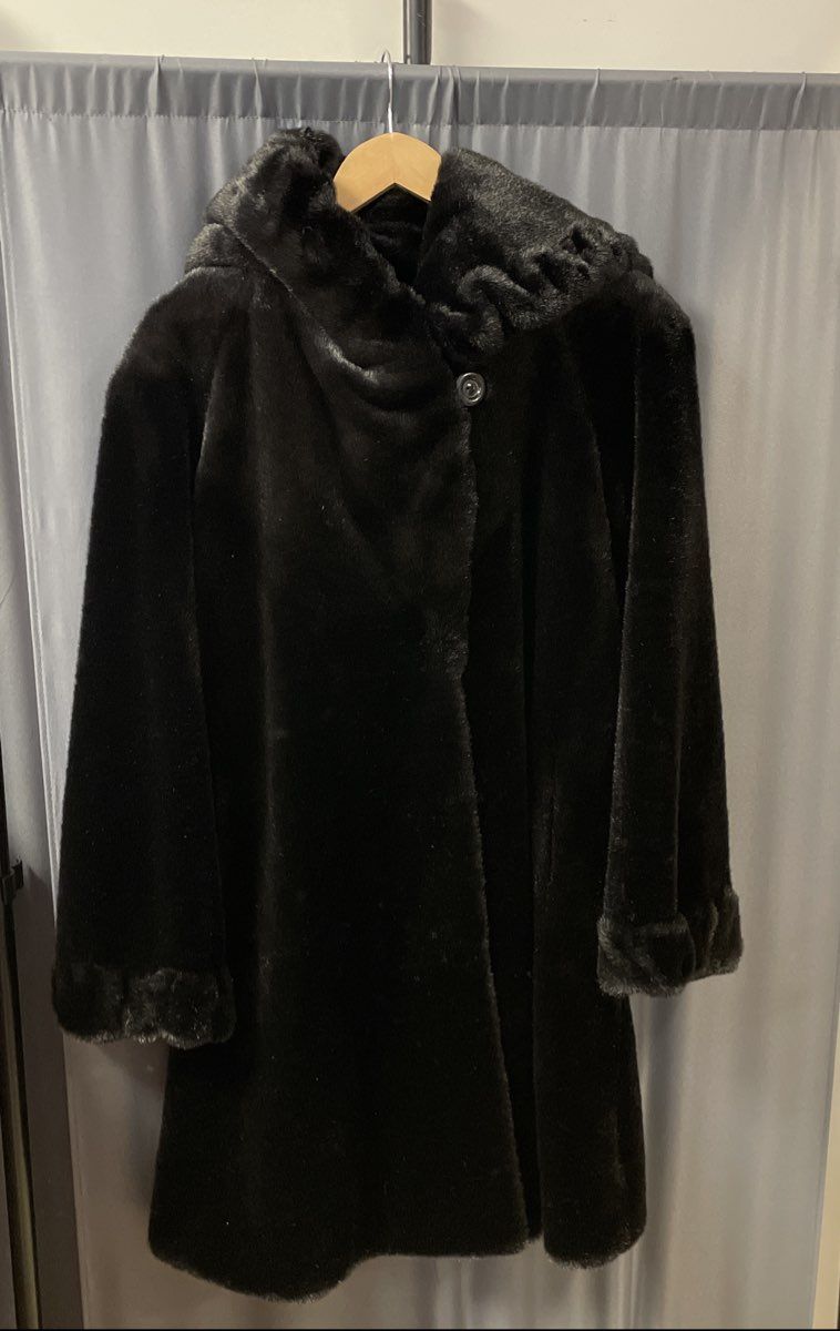 Alpine Studio Women's Black Faux Fur Hooded Long Parka Coat Jacket Sz M