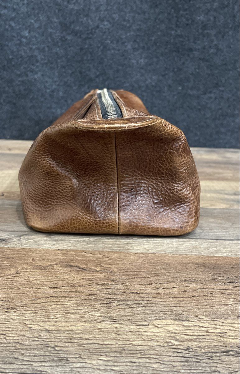 BL Brown Pebbled Leather Money Bag Large Zippered Travel Pouch Silver Hardware