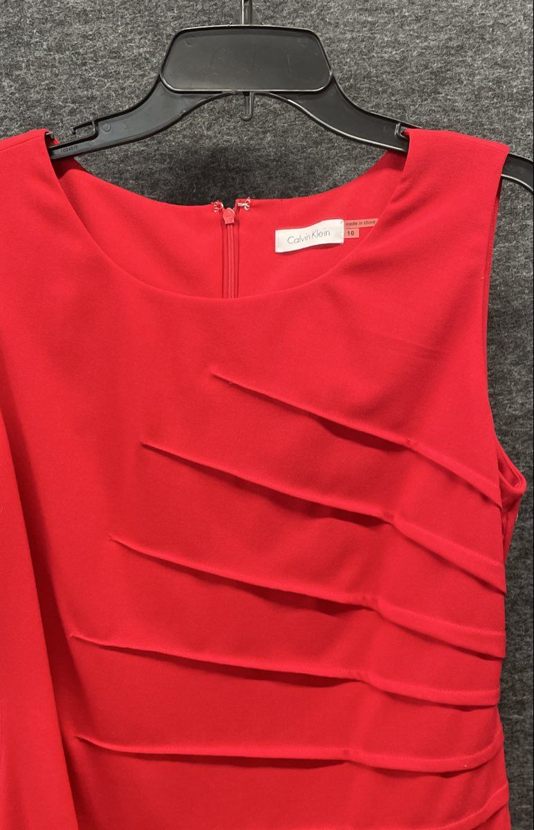 Calvin Klein Women's Red Sleeveless Asymmetrical Tiered Sheath Dress Size 10 NWT