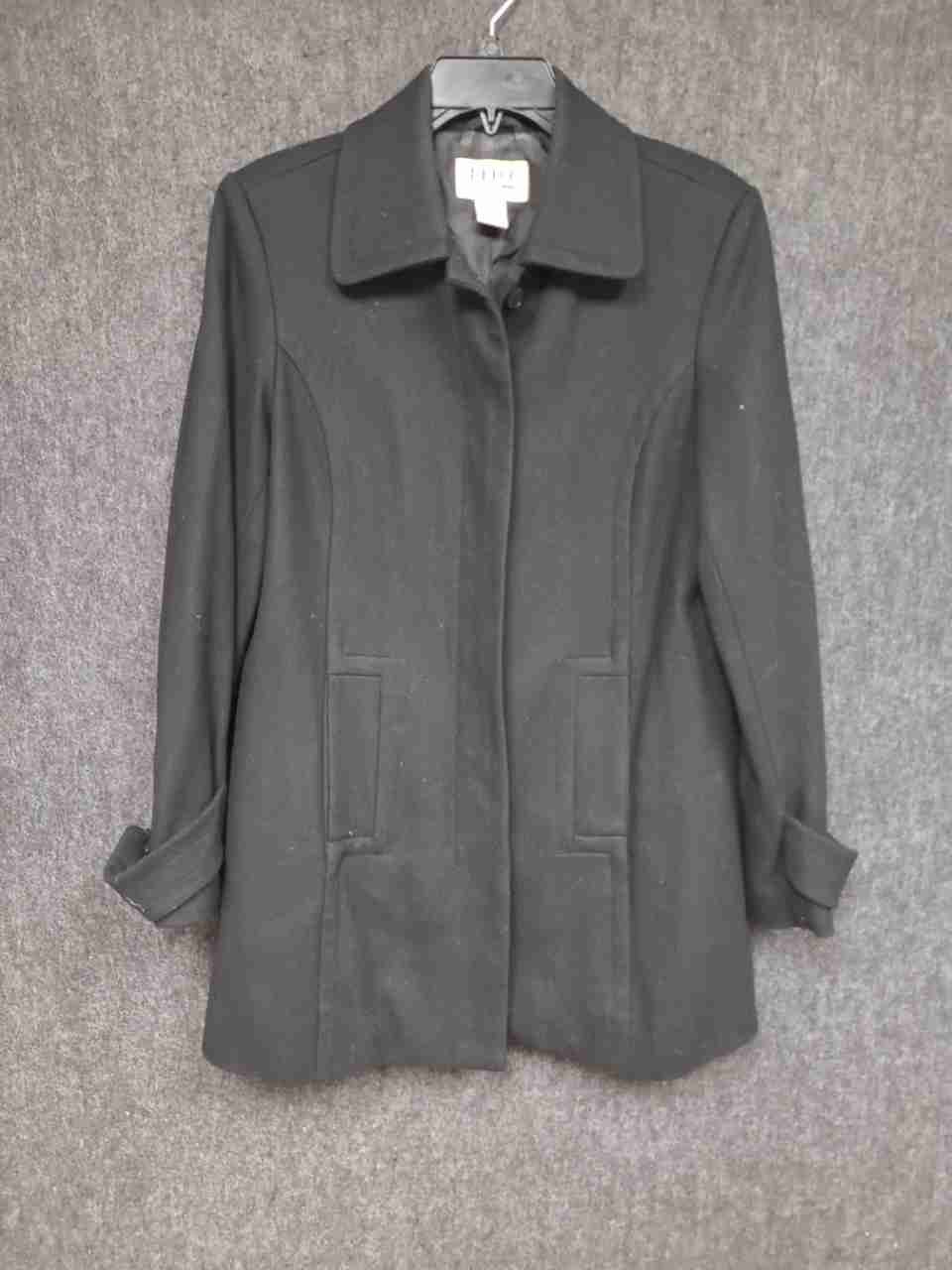 TNG Apparel Women's Black Wool Blend Mid-Length Concealed Button Coat Sz S