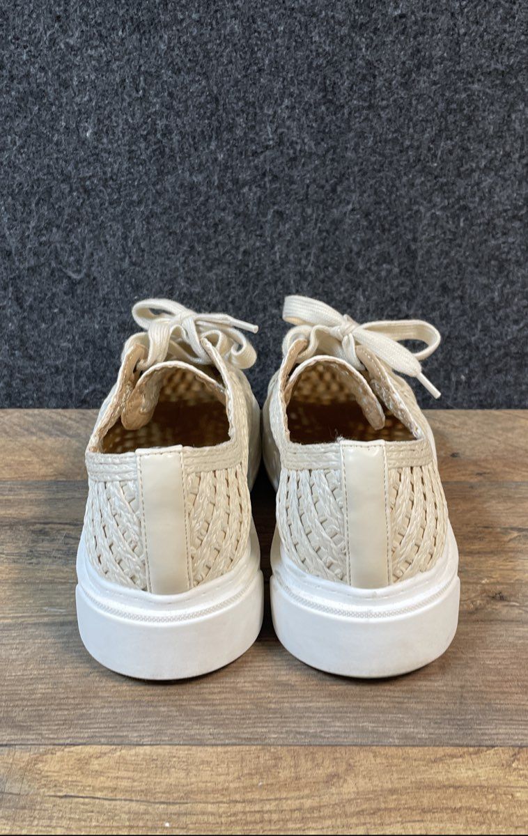 Charles David Reason Cream Woven Textile Lace-Up Platform Sneakers Size 9.5M