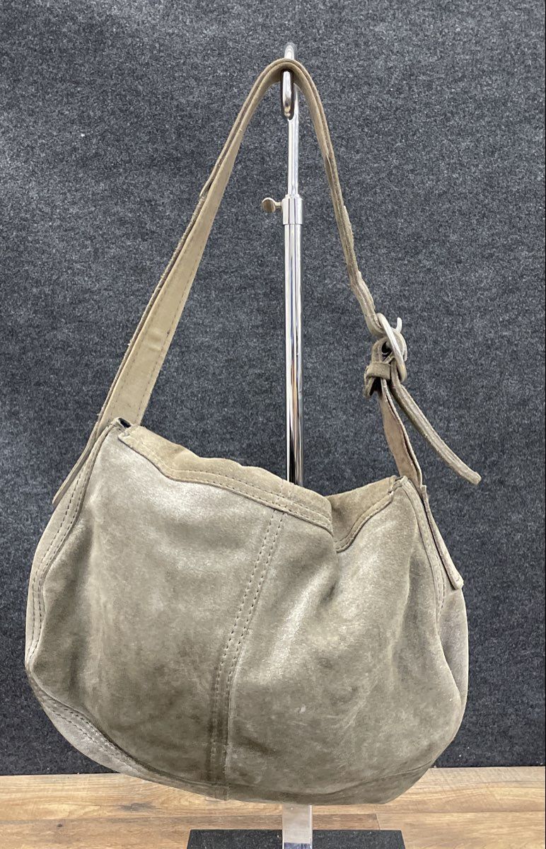 Lucky Brand Olive Green Suede Flap Hobo Shoulder Bag Metallic Detail