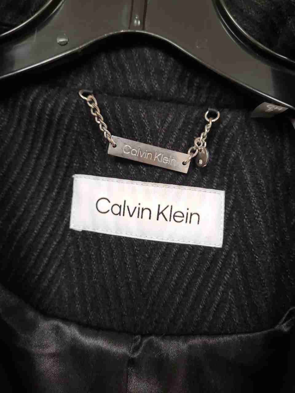 Calvin Klein Women's Herringbone Belted Wrap Coat Dark Gray Charcoal Size S