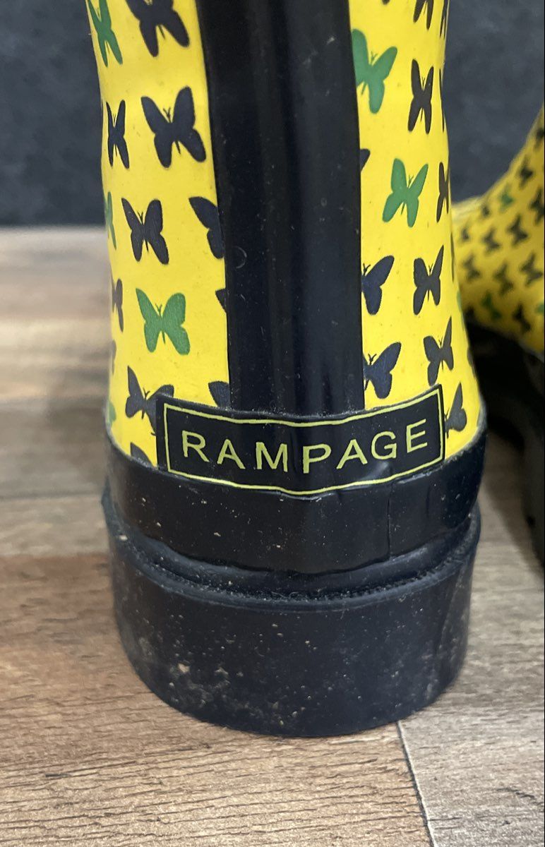 Rampage Yellow Butterfly Print Tall Rubber Rain Boots Women's Size 8