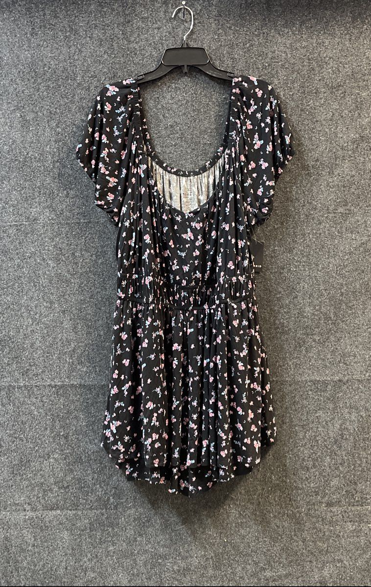 Torrid Women's Black Alexa Ditsy Floral Puff Sleeve Tiered Jersey Romper NWT 2X