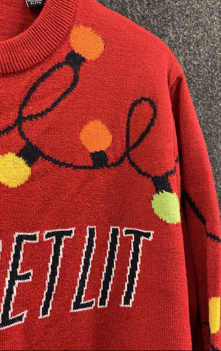 Only & Sons Men's Red Let's Get Lit Christmas Ugly Sweater Pullover XL