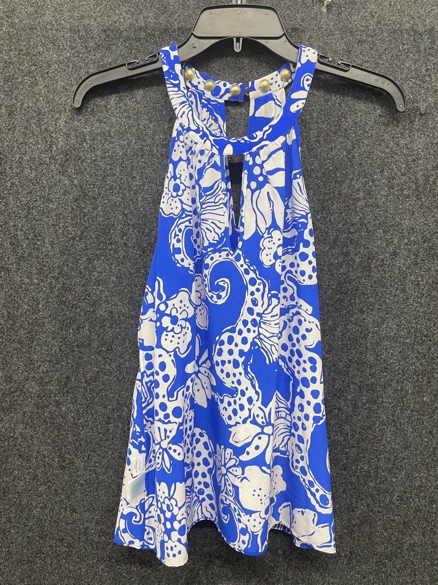 Lilly Pulitzer Women's Blue White Quahog Chowdah Silk Halter Top Size S