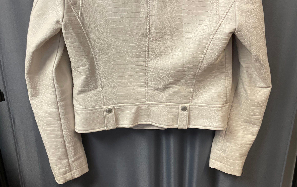 Levi's Women's White Croc Texture Faux Leather Moto Biker Jacket Sz S