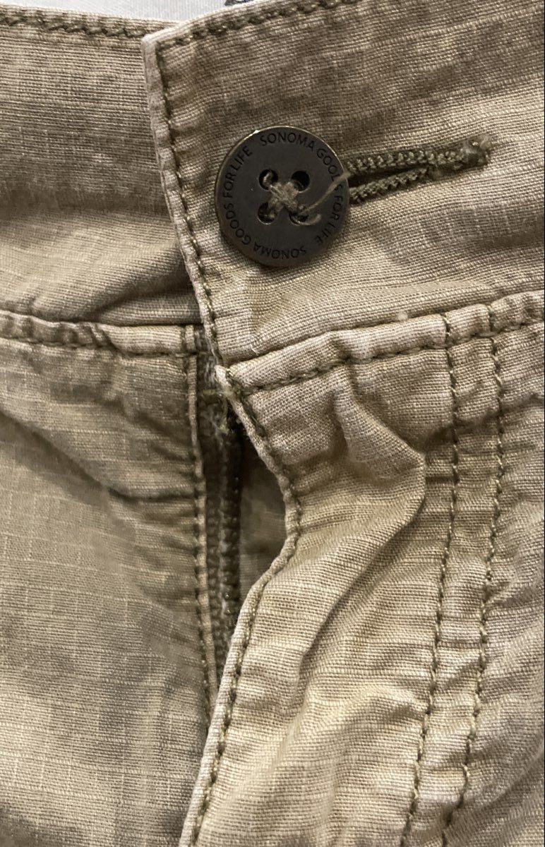 Sonoma Women's Tan Khaki Cargo Utility Pants Ribbed Waist Stretch Sz 4