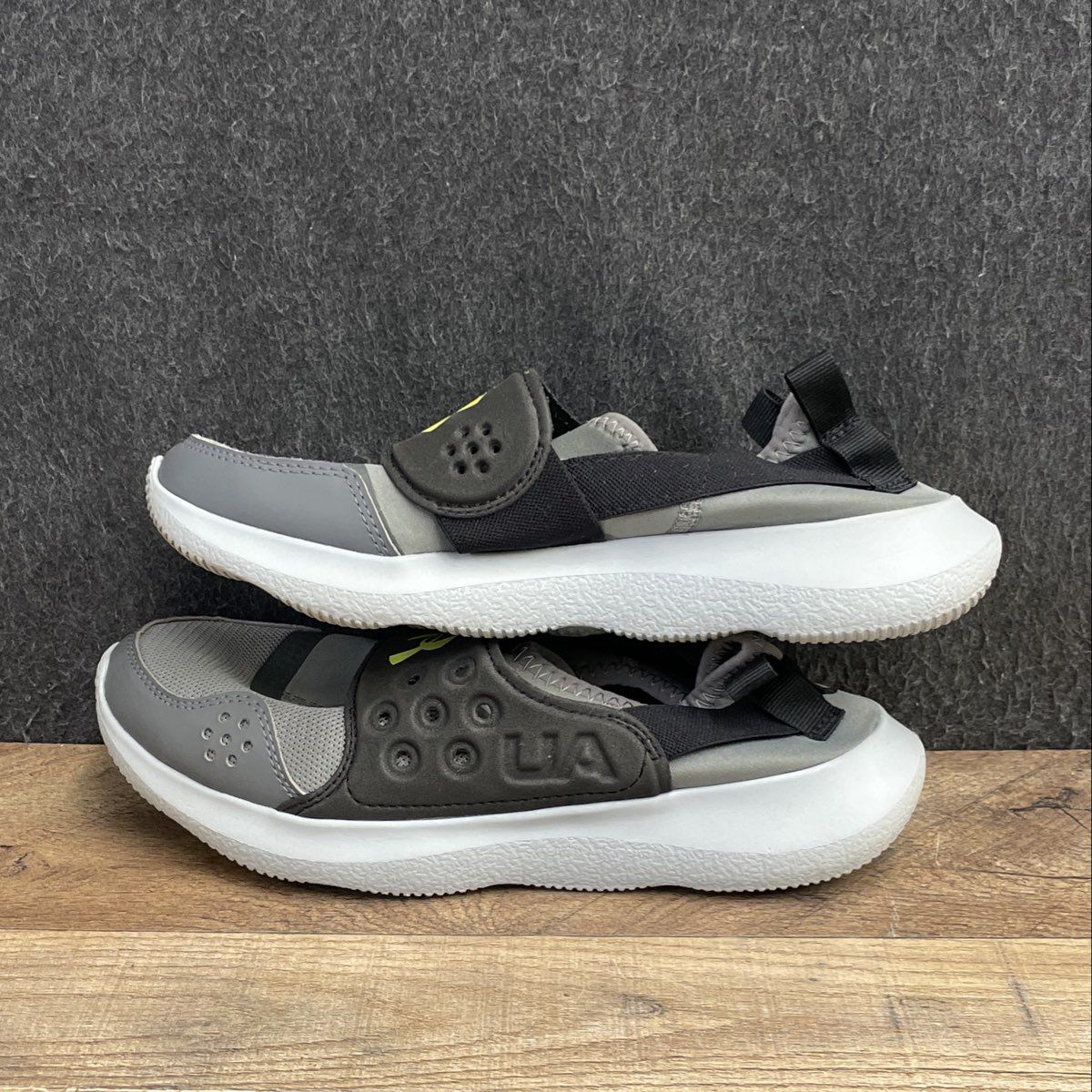 Under Armour Ripple Grey Black Yellow Youth Slip-On Running Shoes Size 6Y