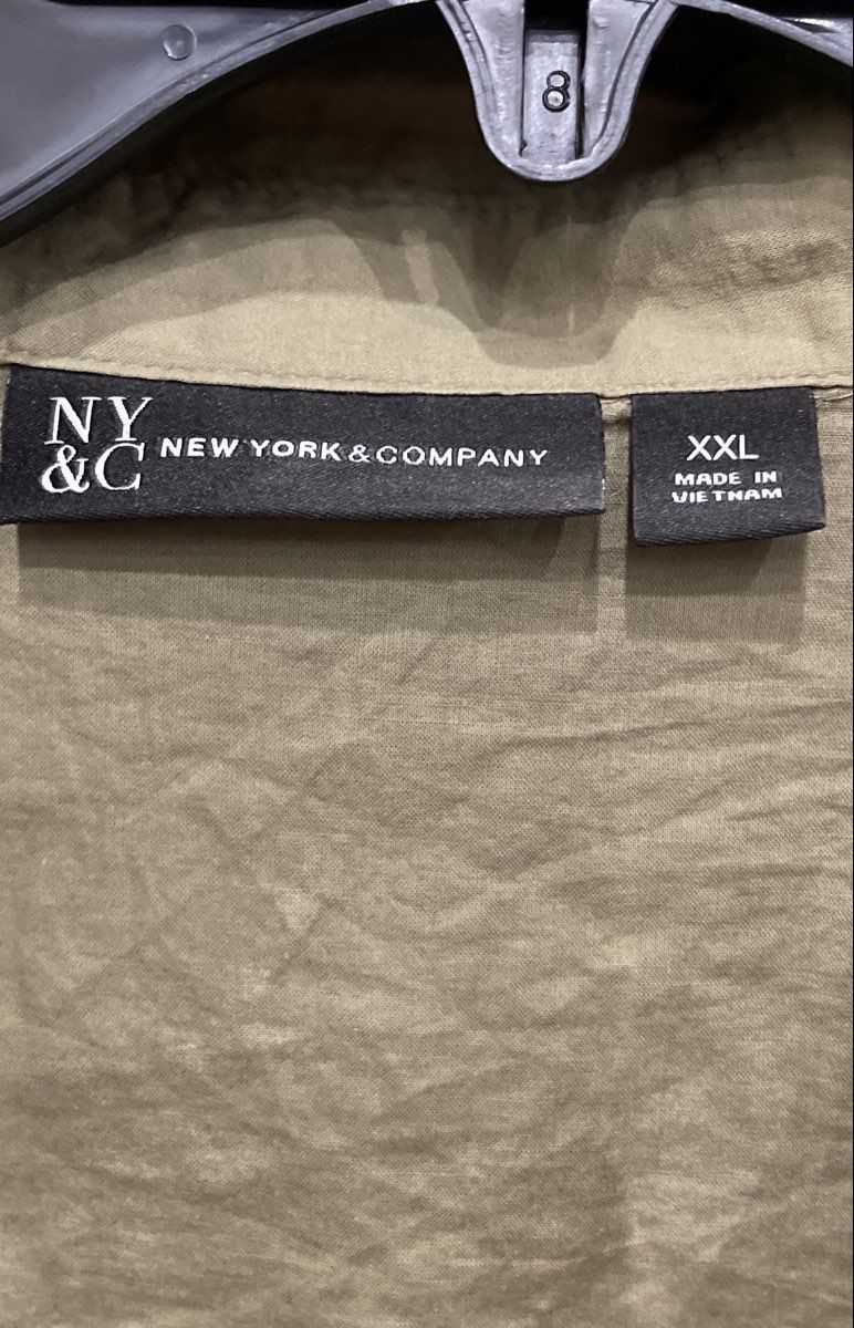 New York & Company Women's Green Cotton Tie Front Button Down Shirt Blouse XXL