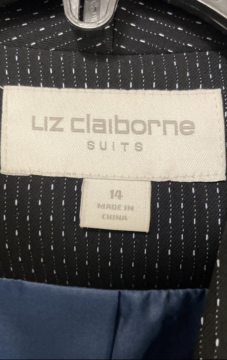 Liz Claiborne Suits Women's Navy Textured Open Front Blazer Jacket Sz 14
