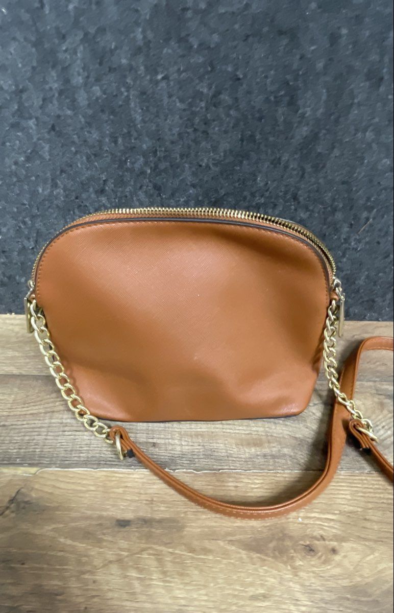 Steve Madden Brown Saffiano Dome Crossbody Bag Gold Hardware