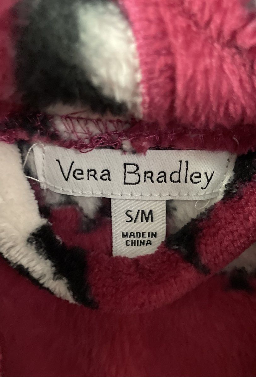 Vera Bradley Burgundy Penguin Print Plush Hooded Robe Sz S/M