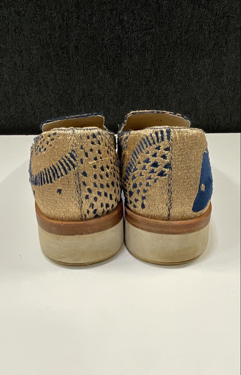 Free People At Once Gold Navy Embroidered Platform Loafer Women's