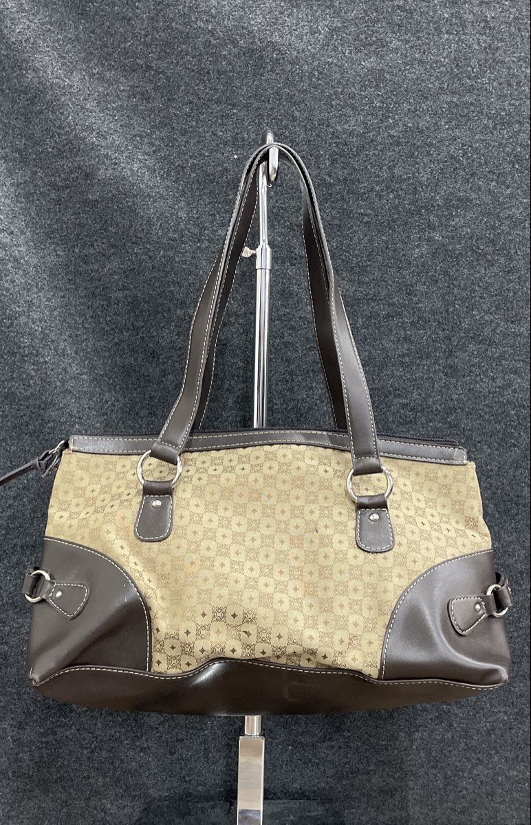 Villager Cream Monogram Fabric Black Leather Vintage Shoulder Bag Purse