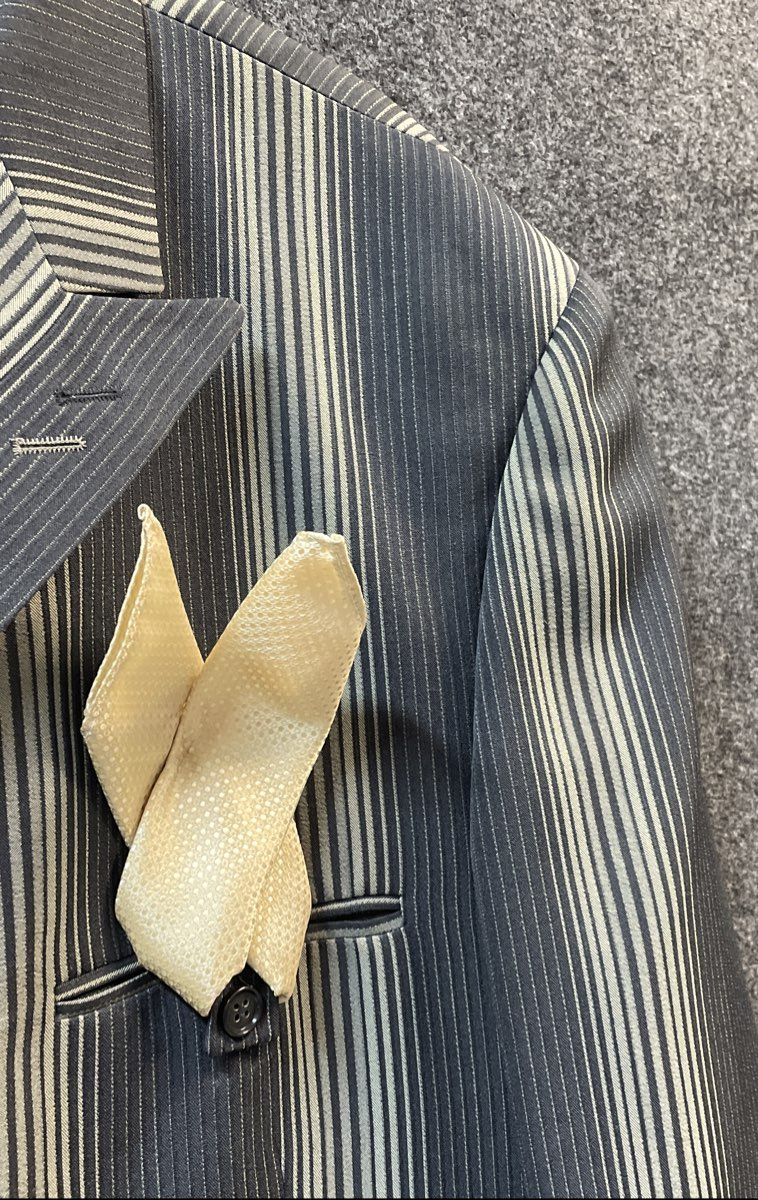 Denzel Collection Men's Grey Cream Striped 4 Button Blazer Jacket Sz 48