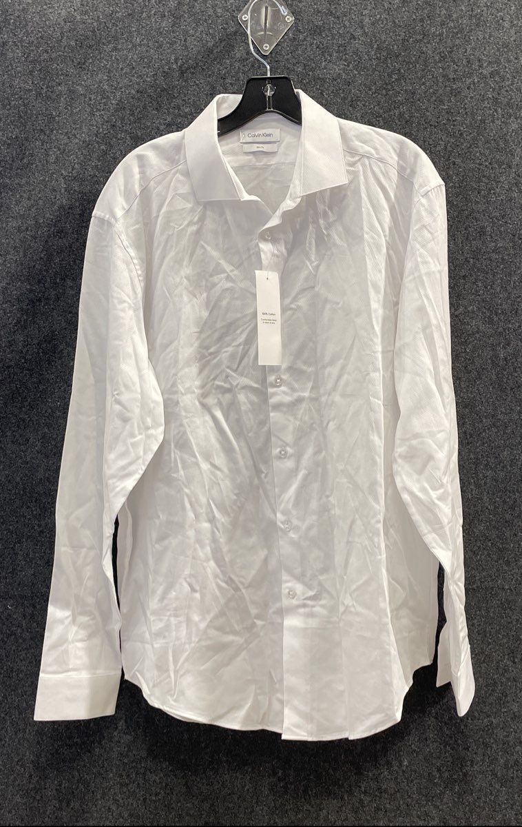 Calvin Klein Men's White Slim Fit Dobby Dress Shirt Sz 17 34-35 XL NWT