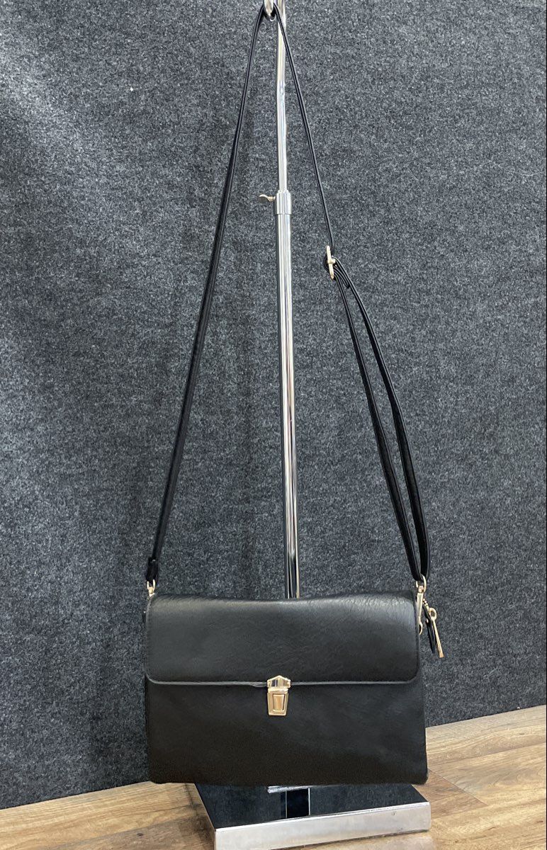 Isabelle Black Leather Mini Crossbody Purse Gold Tone Hardware