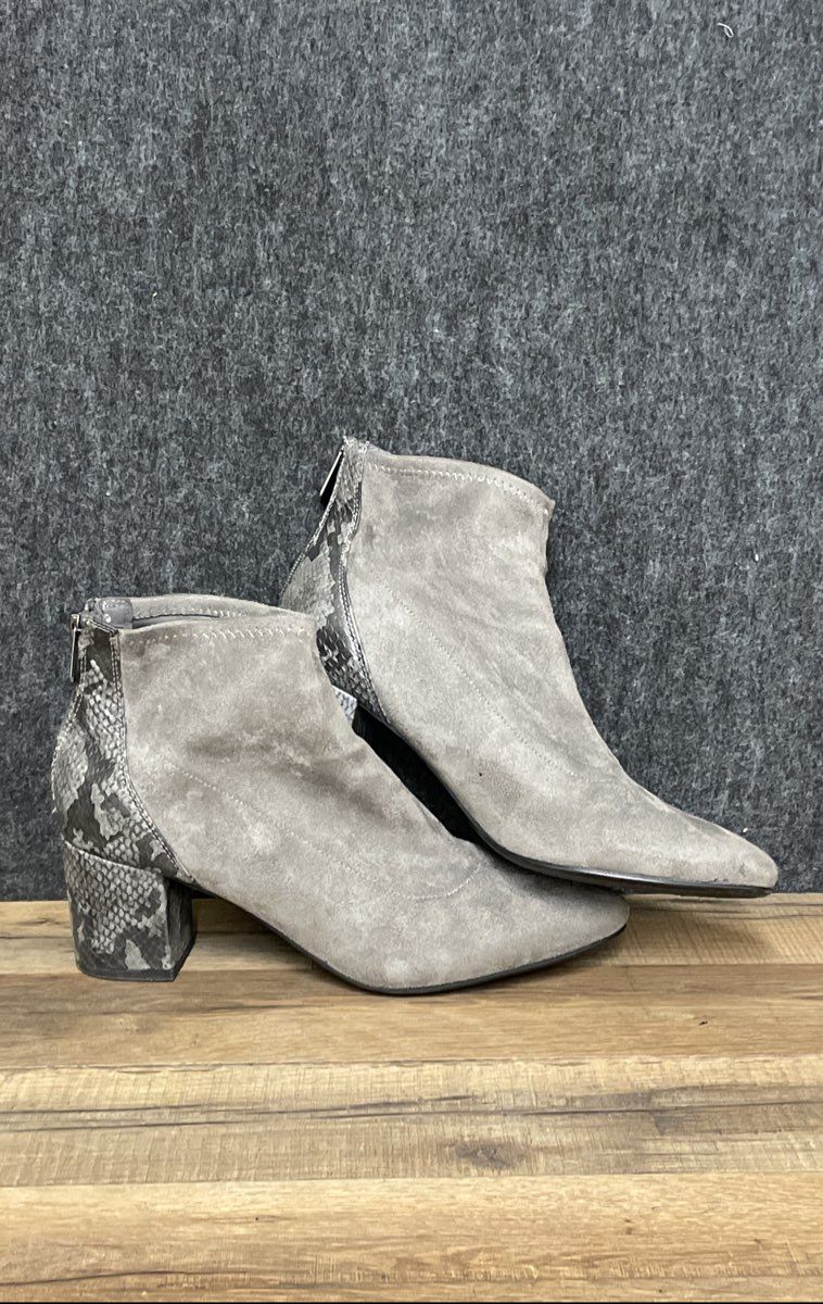 Bandolino Grey Suede Snakeskin Block Heel Ankle Boots Women's Size 10 M
