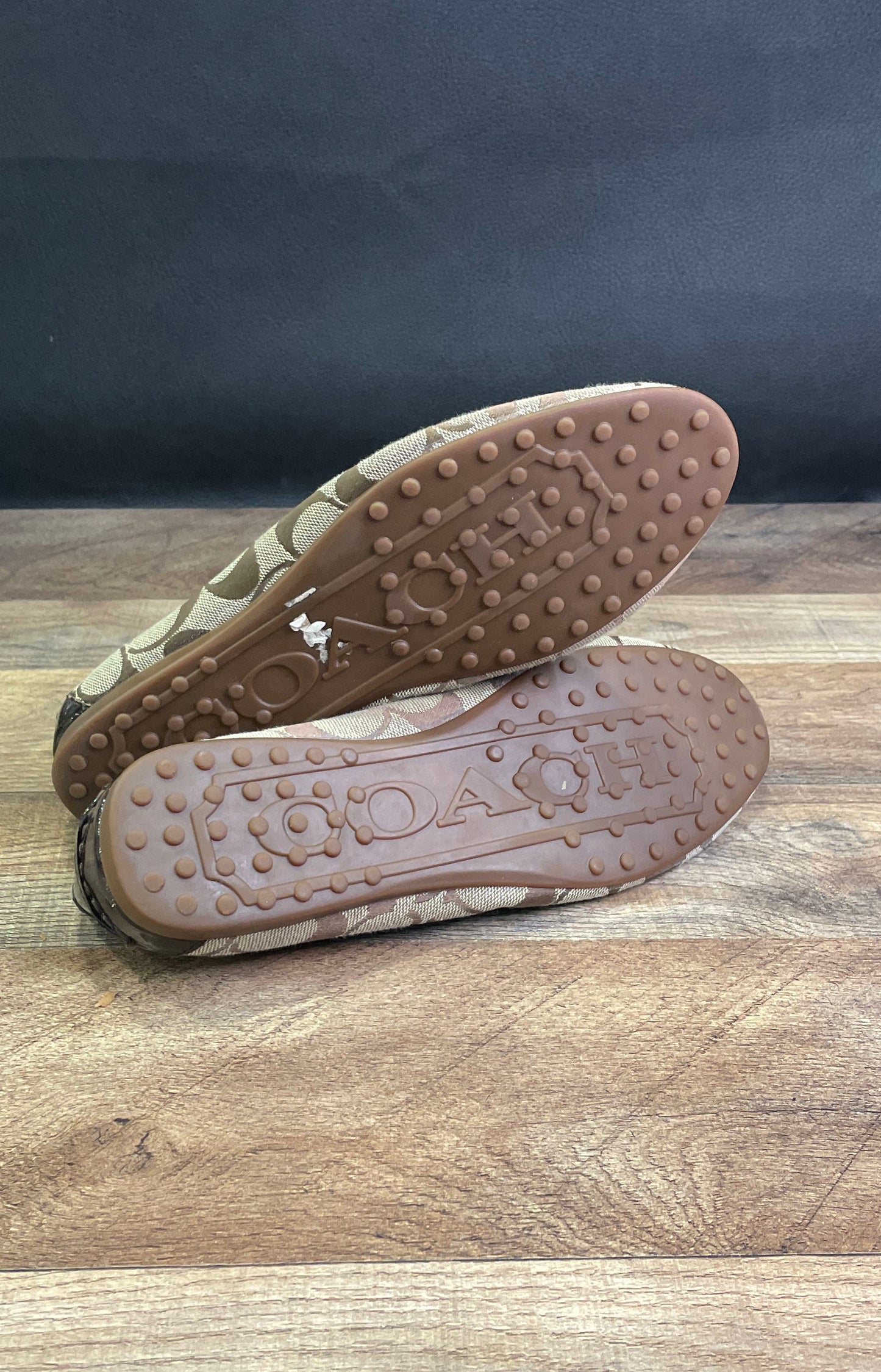 Coach Fortune Signature Canvas Brown Patent Leather Driver Loafers Size 8B