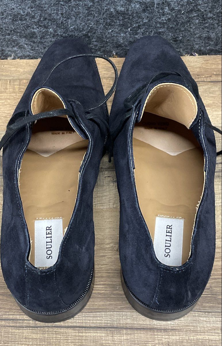 Soulier Navy Blue Suede Wholecut Derby Dress Shoes Made In Italy Size 42