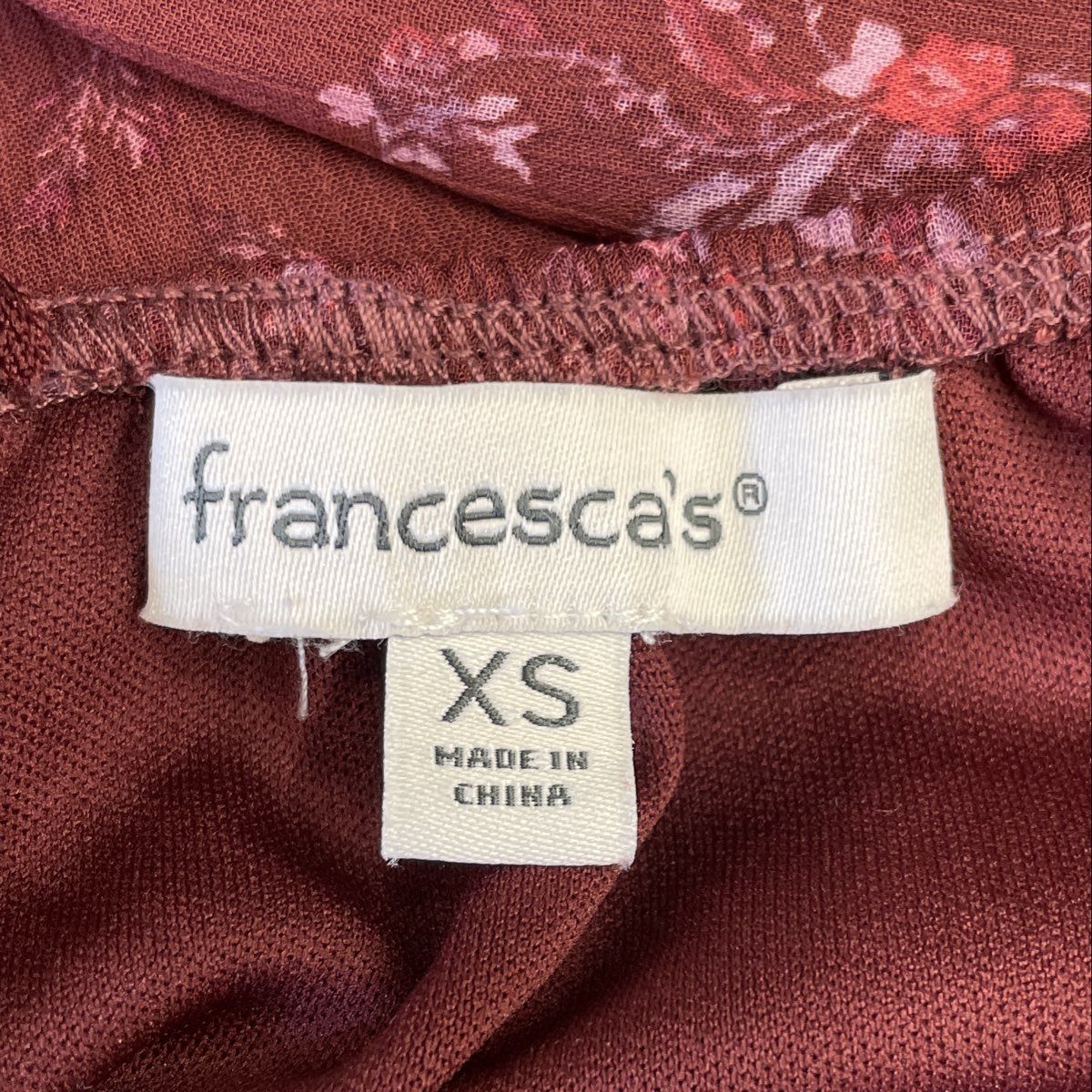Francesca's Women's Martina Tiered Maxi Dress Burgundy Floral Long Sleeve XS