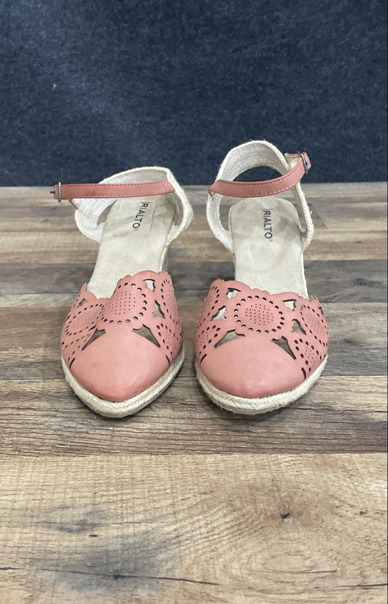 Rialto Coya Coral Pink Laser Cut Espadrille Wedge Sandals Women's Size 9